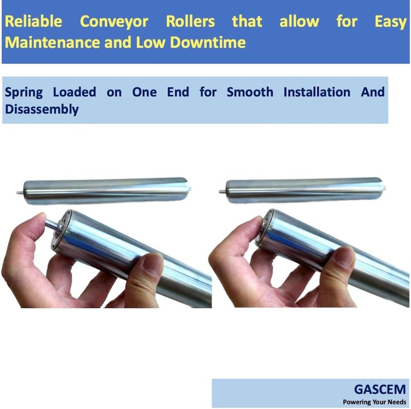 Gascem بكرة ناقل فولاذية مجلفنة بقطر 1.5 بوصة وطول 10 بوصات، قطر المحور 1/4 بوصة | عبوة من 4 | بكرات فولاذية بديلة - Image 4
